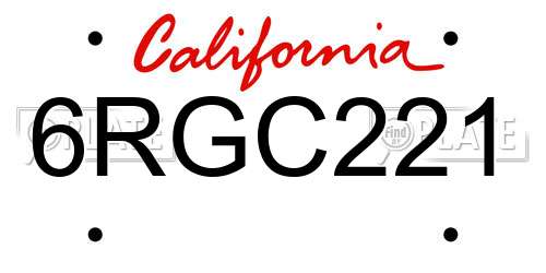 6RGC221 California License Plate