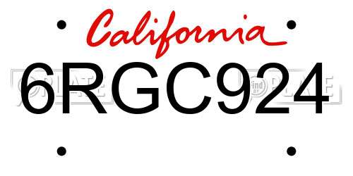 6RGC924 California License Plate
