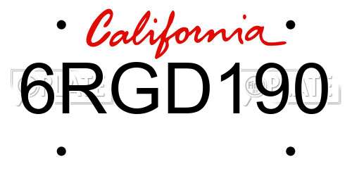 6RGD190 California License Plate