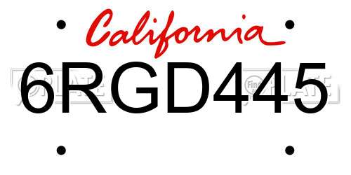 6RGD445 California License Plate