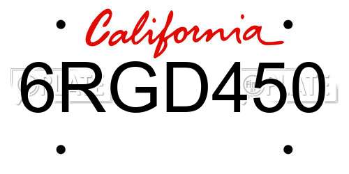 6RGD450 California License Plate
