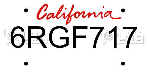 6RGF717 California License Plate