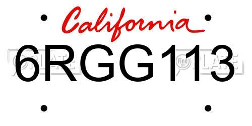 6RGG113 California License Plate