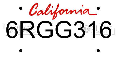 6RGG316 California License Plate
