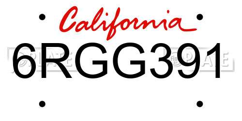 6RGG391 California License Plate