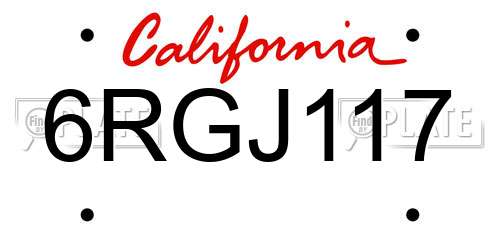 6RGJ117 California License Plate