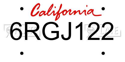 6RGJ122 California License Plate