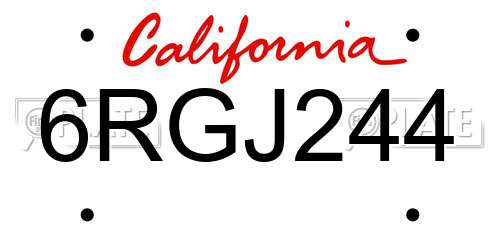 6RGJ244 California License Plate