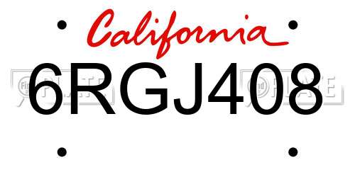 6RGJ408 California License Plate