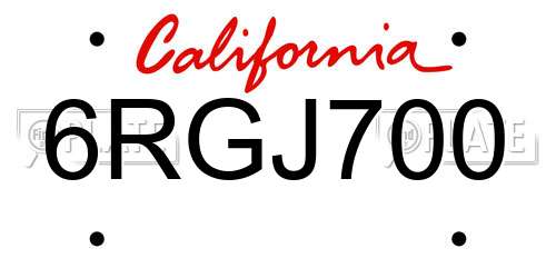 6RGJ700 California License Plate