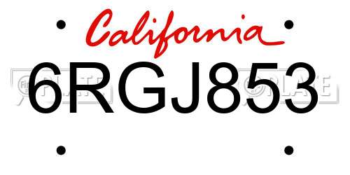 6RGJ853 California License Plate