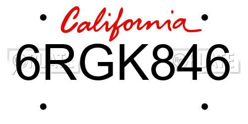 6RGK846 California License Plate
