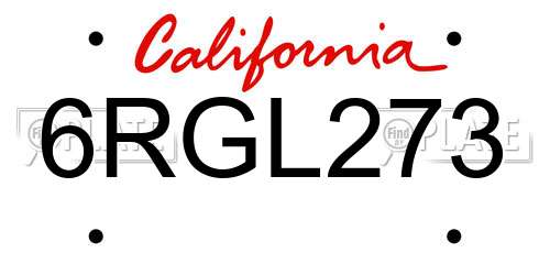 6RGL273 California License Plate