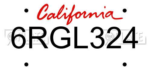 6RGL324 California License Plate