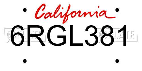 6RGL381 California License Plate