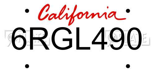 6RGL490 California License Plate