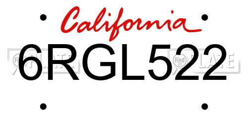 6RGL522 California License Plate