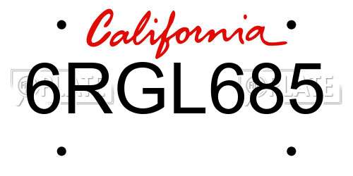 6RGL685 California License Plate