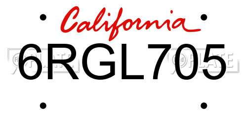 6RGL705 California License Plate