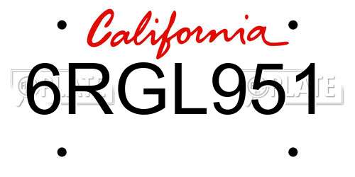 6RGL951 California License Plate