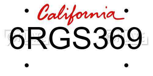 6RGS369 California License Plate