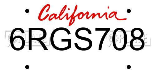 6RGS708 California License Plate