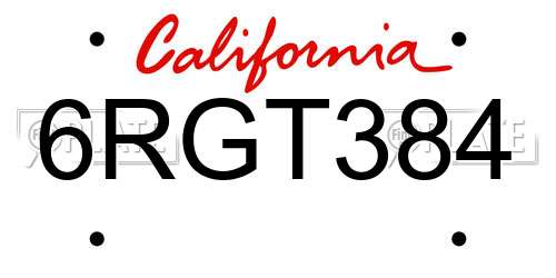 6RGT384 California License Plate