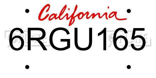 6RGU165 California License Plate