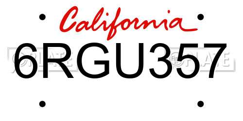 6RGU357 California License Plate