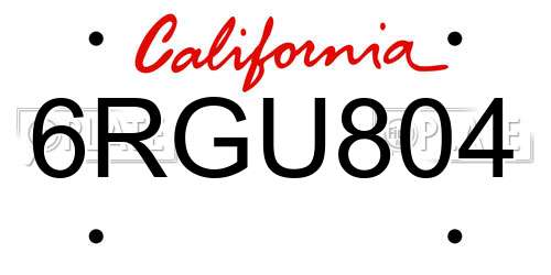 6RGU804 California License Plate