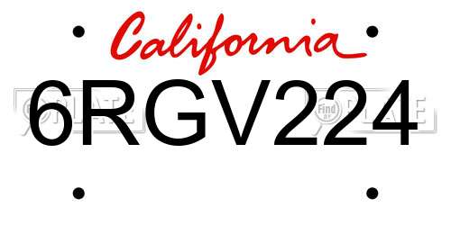 6RGV224 California License Plate