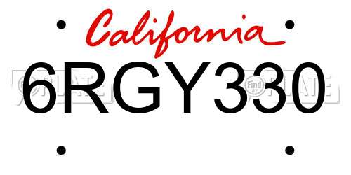6RGY330 California License Plate