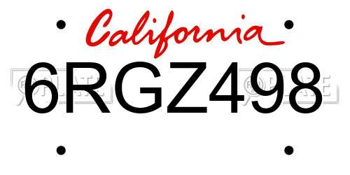 6RGZ498 California License Plate