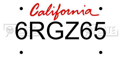 6RGZ65 California License Plate