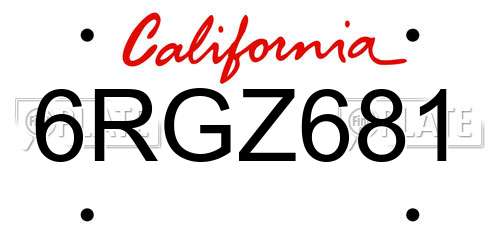 6RGZ681 California License Plate