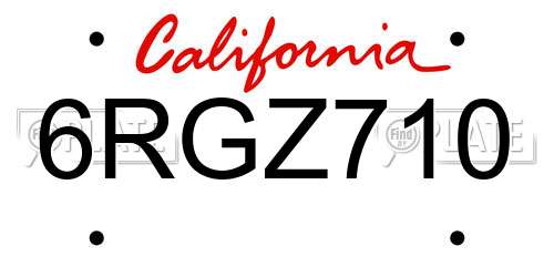 6RGZ710 California License Plate