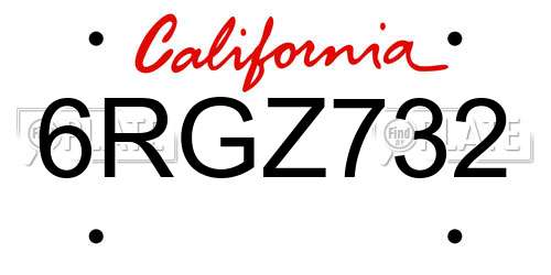 6RGZ732 California License Plate