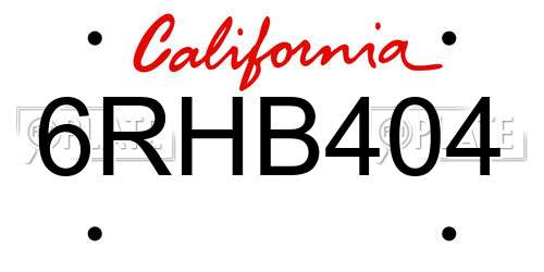 6RHB404 California License Plate