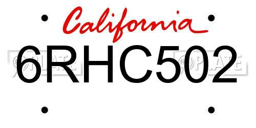 6RHC502 California License Plate