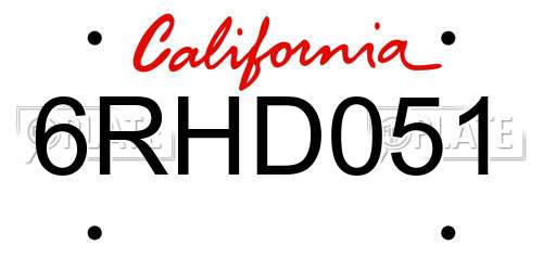 6RHD051 California License Plate