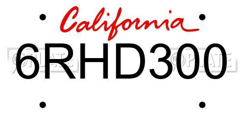 6RHD300 California License Plate