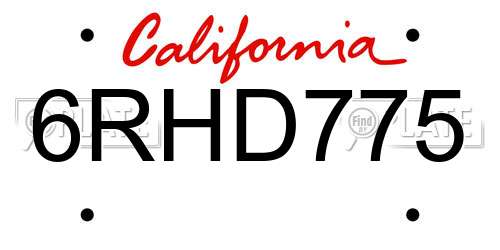 6RHD775 California License Plate