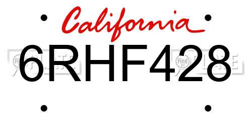 6RHF428 California License Plate