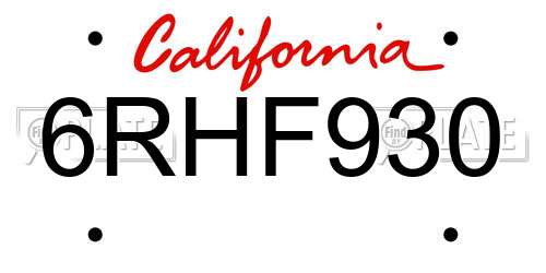 6RHF930 California License Plate