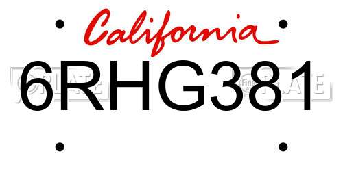 6RHG381 California License Plate