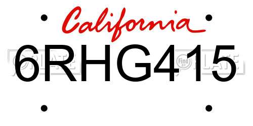 6RHG415 California License Plate