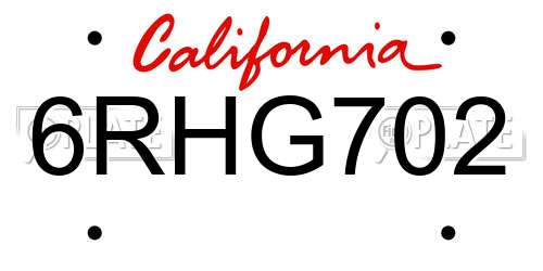 6RHG702 California License Plate