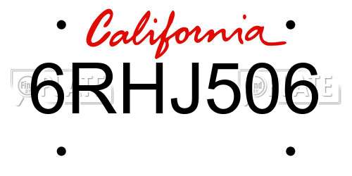 6RHJ506 California License Plate