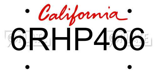 6RHP466 California License Plate