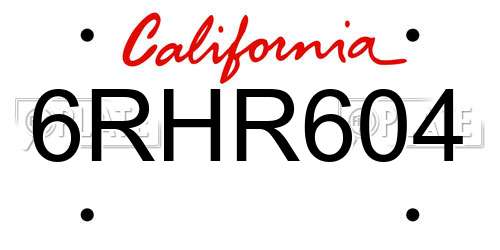 6RHR604 California License Plate